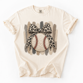 Leopard Bow Baseball Game Day Comfort Colors Tee