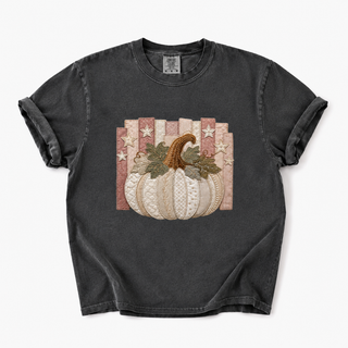 Starry Pumpkin Faux Patchwork Comfort Colors Fall Tee