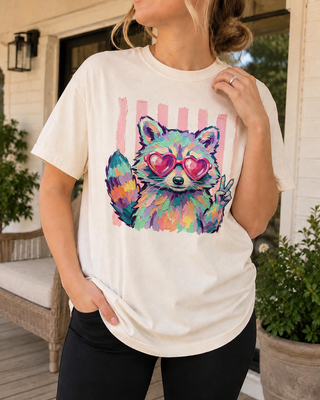 Raccoon Sunglasses Retro Stripe Comfort Colors Animal Tee