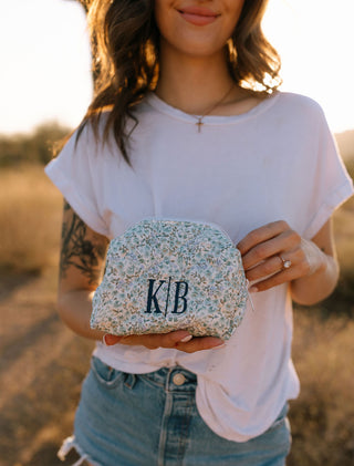 Custom Embroidered Floral Quilted Makeup Bag