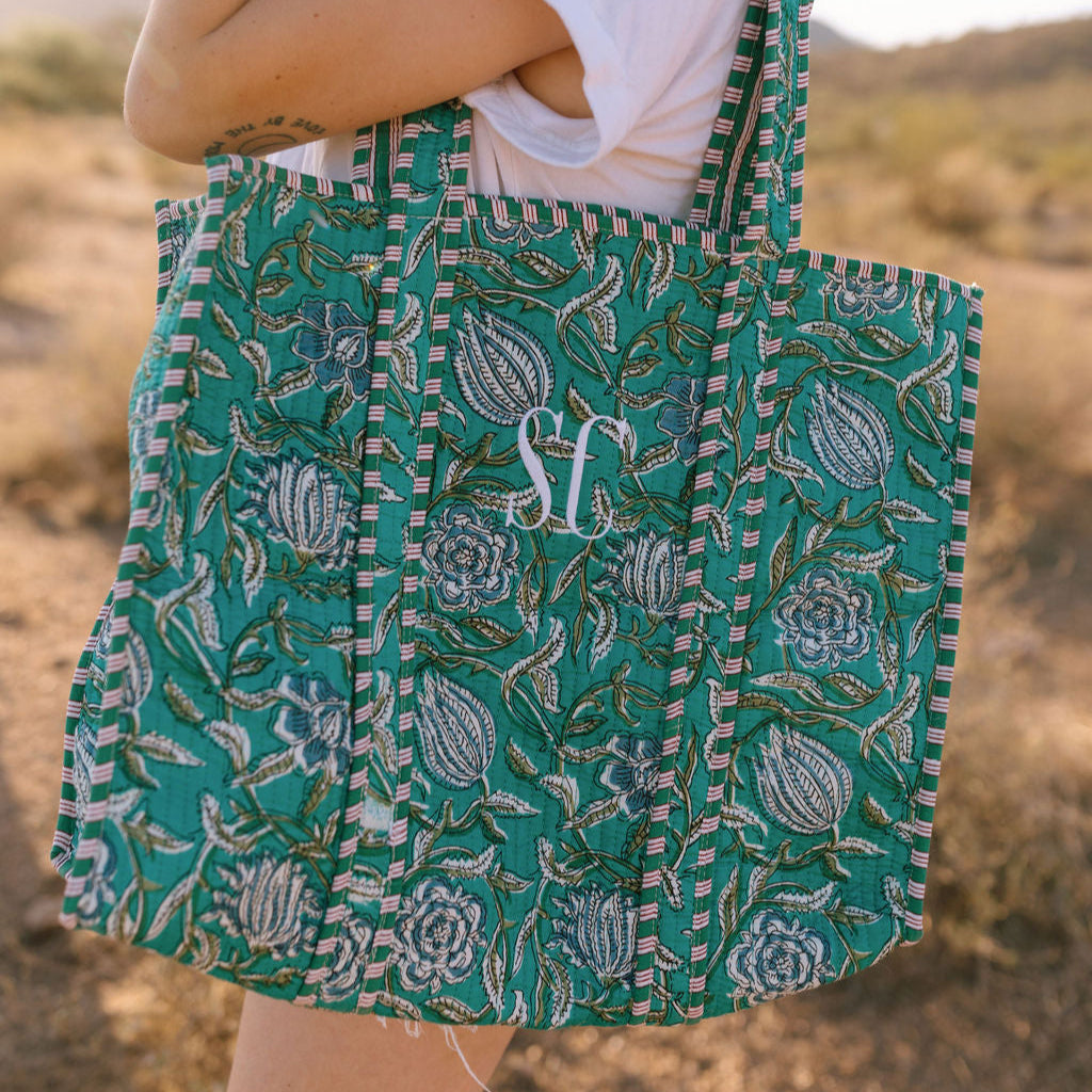 Custom Block Print Embroidered Tote