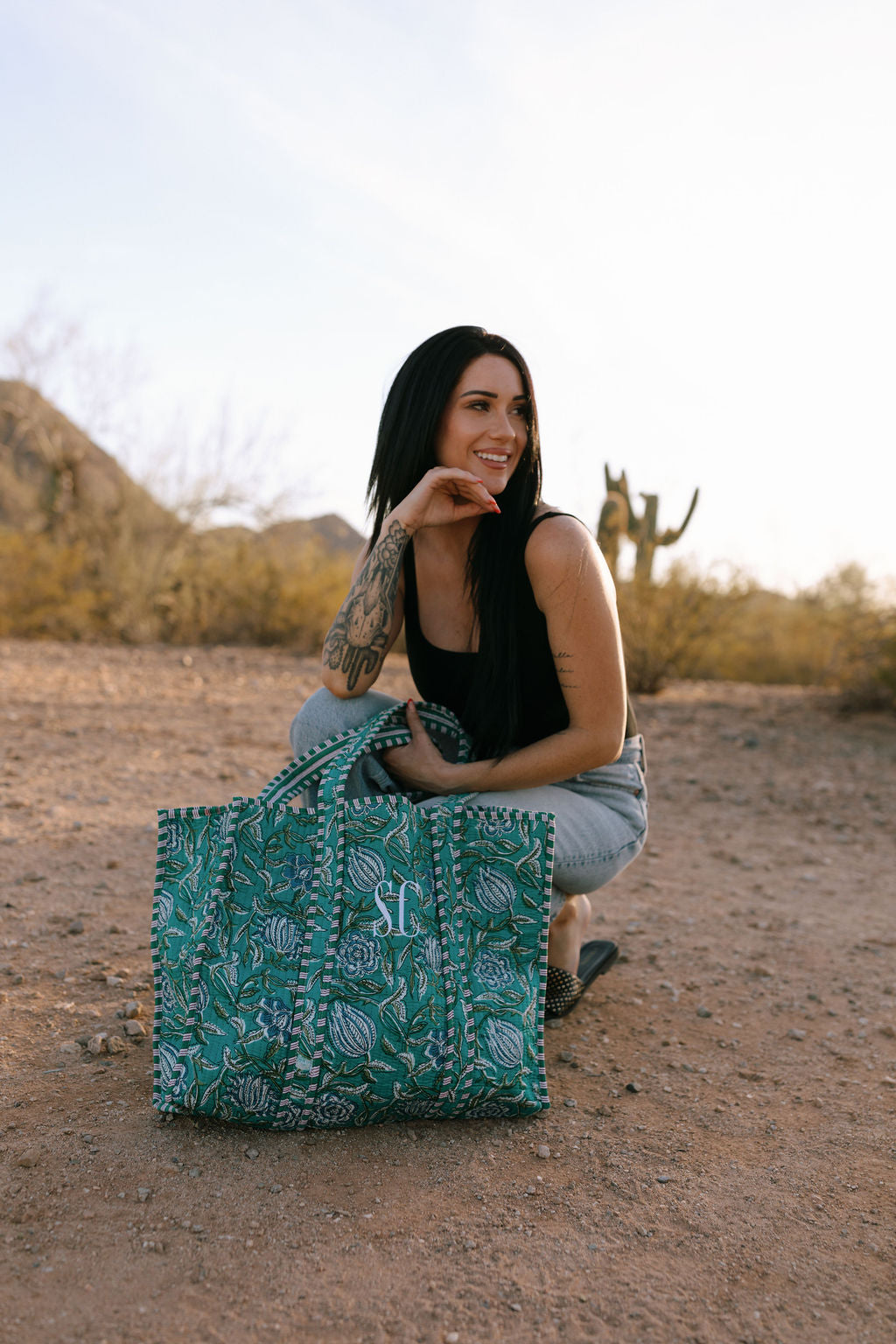 Custom Block Print Embroidered Tote