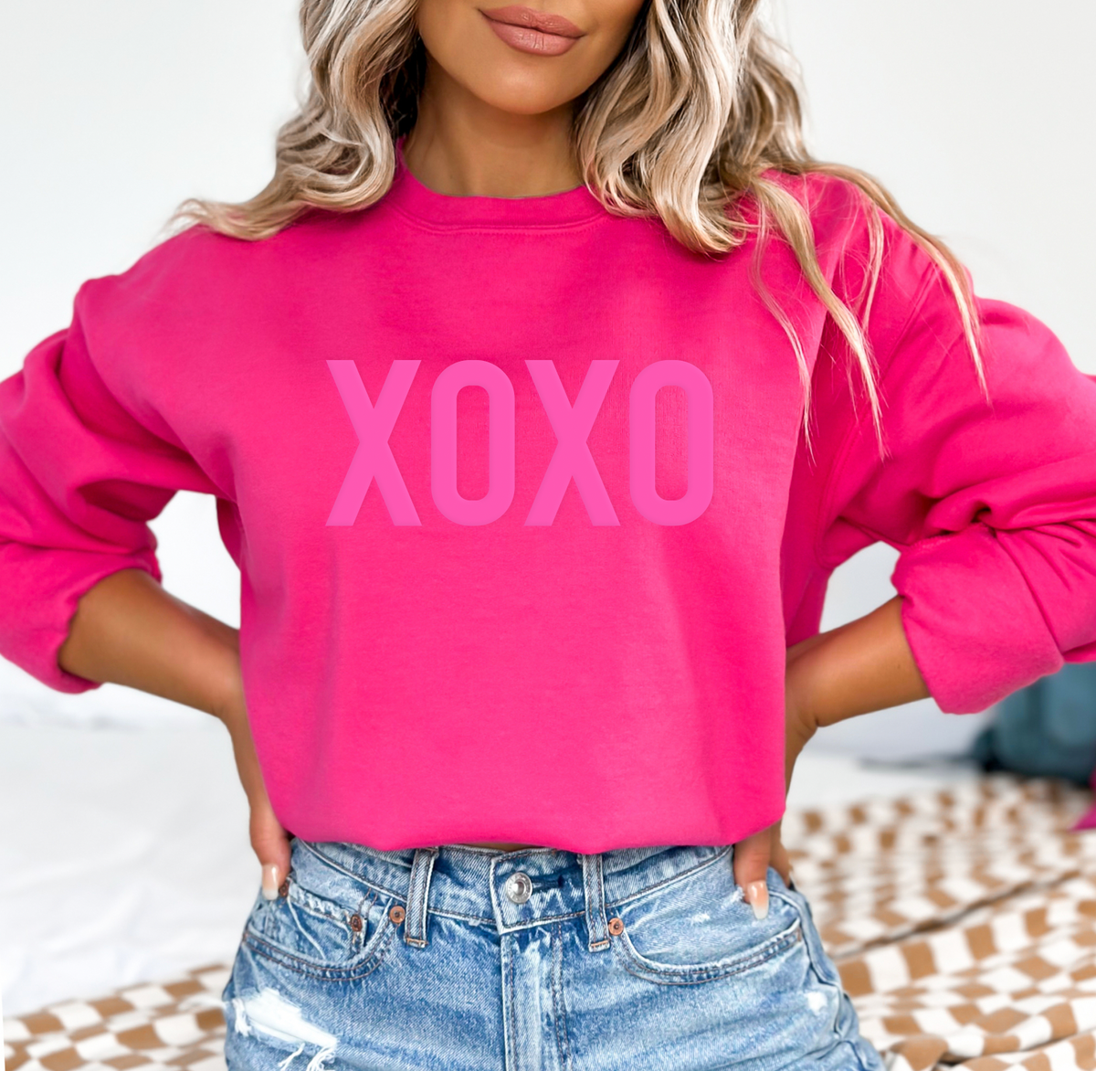 XOXO Pink Embossed Valentines Day Sweatshirt