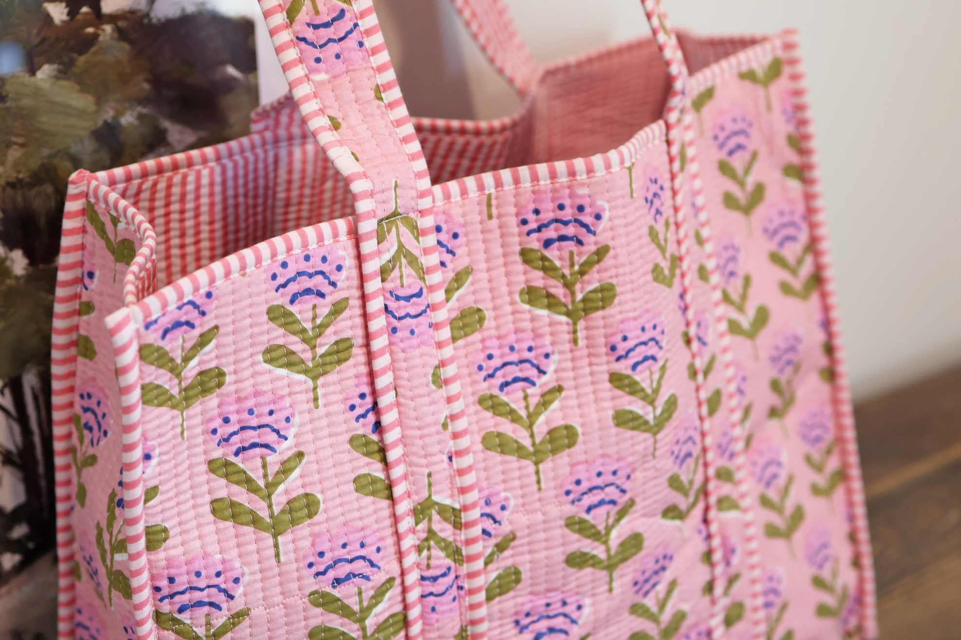 Custom Block Print Embroidered Tote