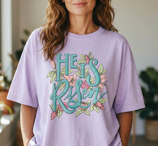 Women's Easter Graphic T-Shirt, Christian Tee He is Risen Comfort Colors