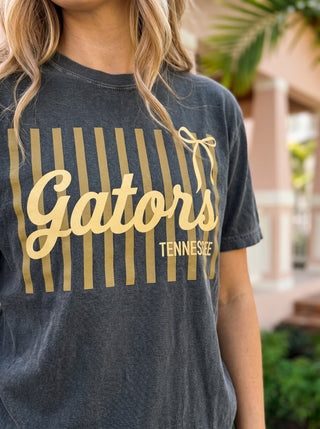 Custom Team Name Stripe Bow Comfort Colors Graphic Tee