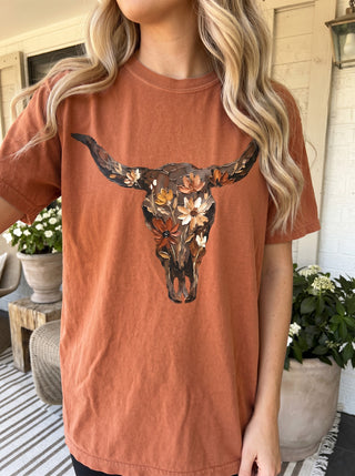 Western Floral Skull Cowgirl Graphic Comfort Colors Tee