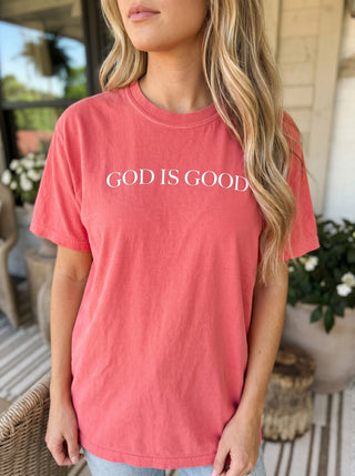 Embroidered God Is Good Minimal Christian Comfort Colors Tee