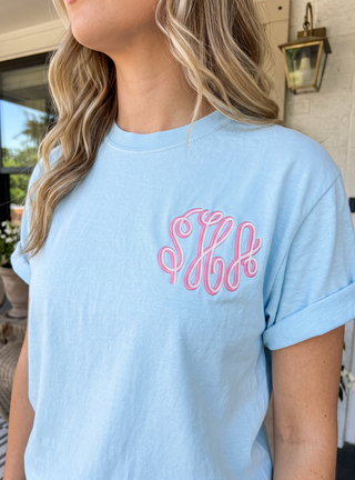 Personalized Embroidered Monogram Comfort Colors Initial Tee