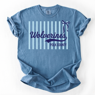 Polk County Wolverines Stripe Bow Comfort Colors Graphic Tee