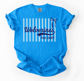 Polk County Wolverines Stripe Bow Comfort Colors Graphic Tee