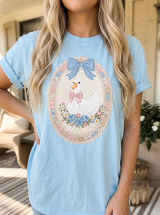 Vintage Duck Floral Bow Comfort Colors Cottagecore Tee