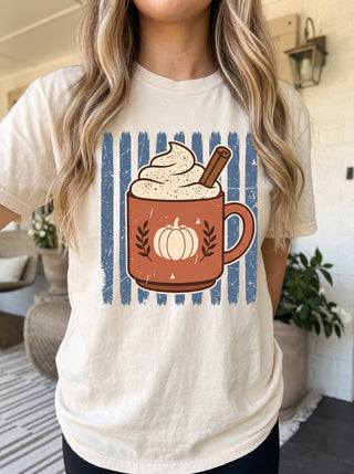 Pumpkin Spice Latte Stripe Fall Comfort Colors Graphic Tee