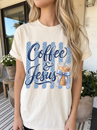 Coffee & Jesus Stripe Christian Comfort Colors Graphic Tee