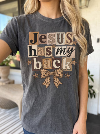 Jesus Has My Back Leopard Bow Faith Comfort Colors Tee