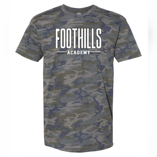 Foothills Academy Varsity Block Letter Camo Graphic LAT T-Shirt