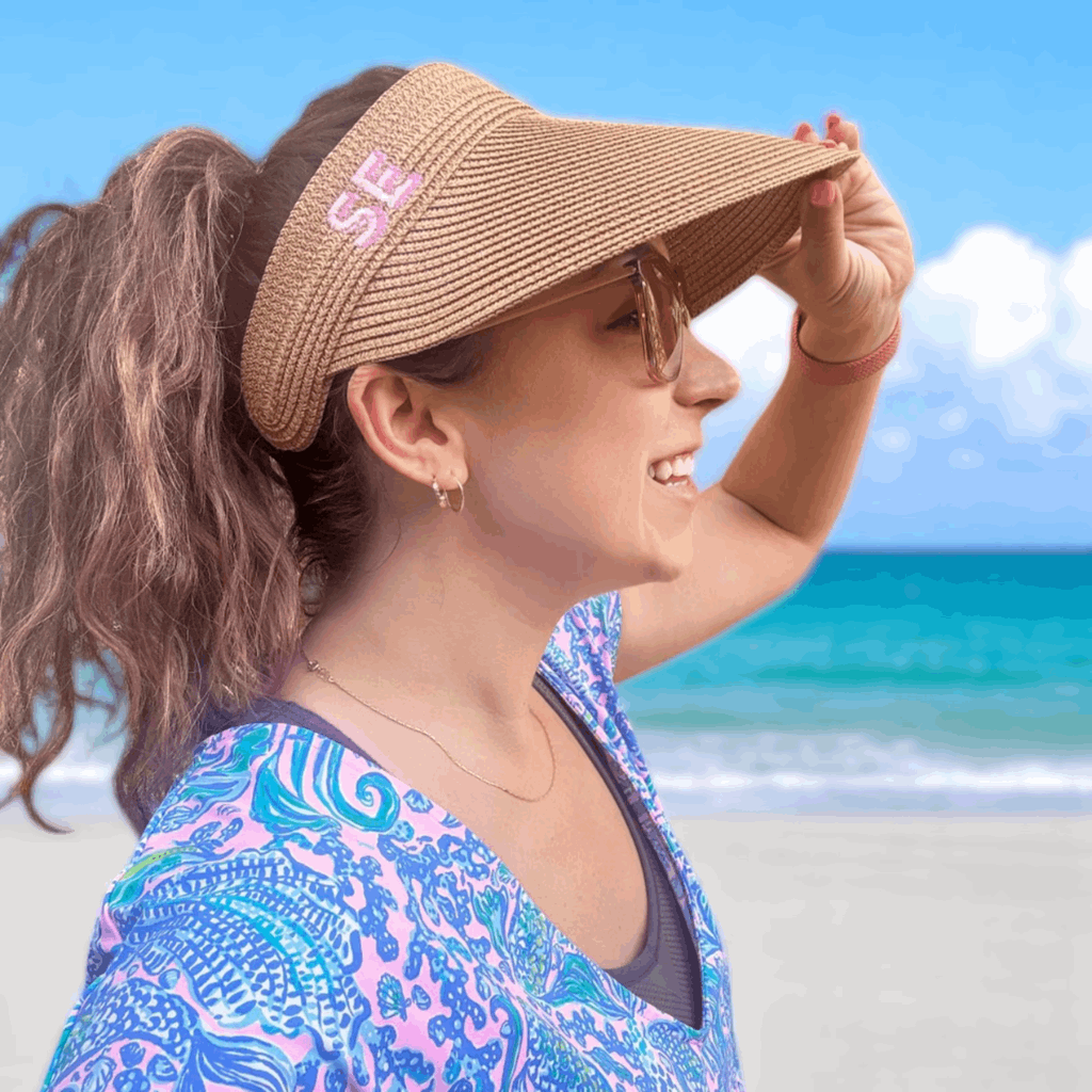 Embroidered Straw Visor Beach Hat