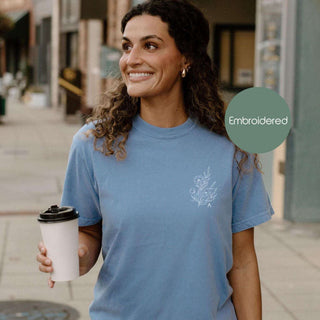 Embroidered Floral Initial Bridesmaid Gift Comfort Colors Tee