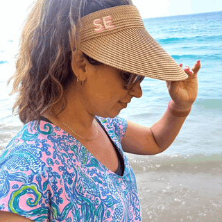 Embroidered Straw Visor Beach Hat