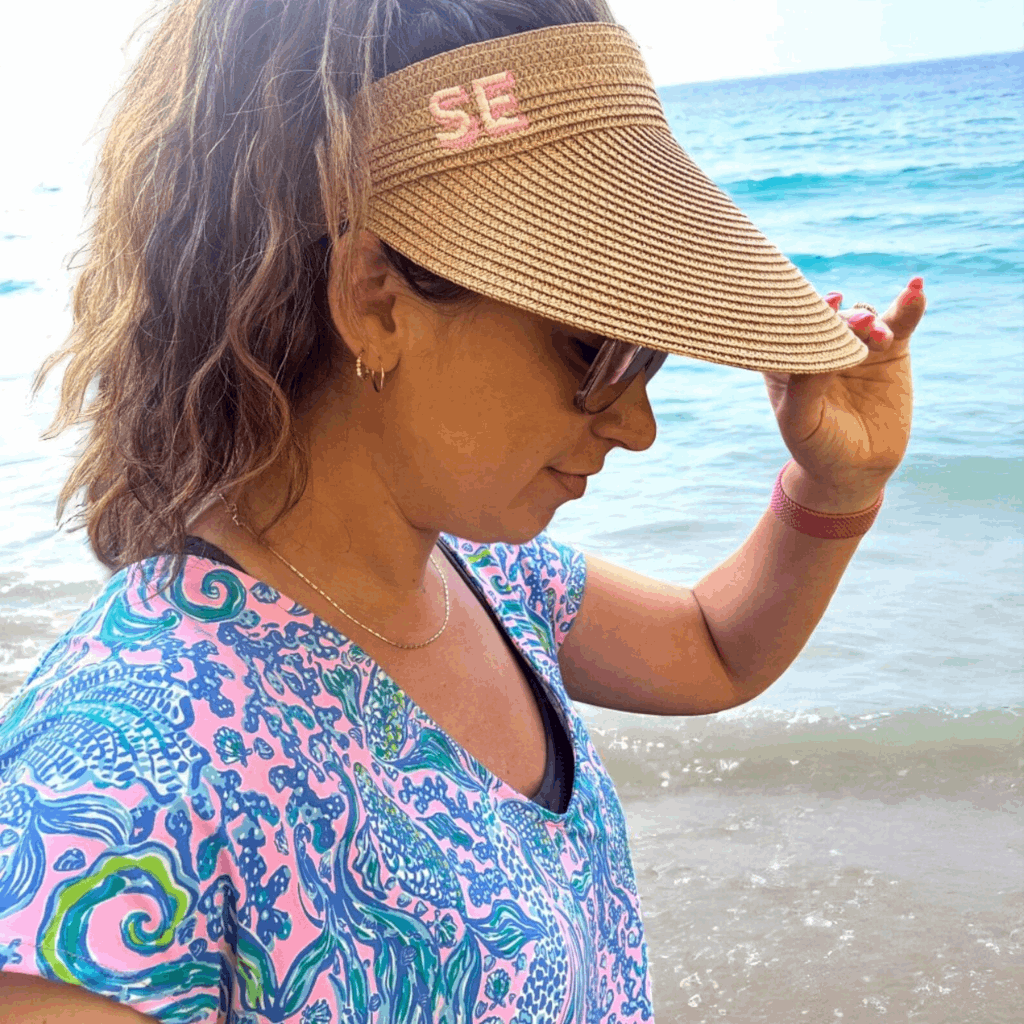 Embroidered Straw Visor Beach Hat