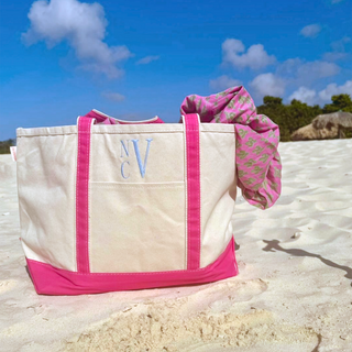Large Canvas Monogrammed Classic Tote Bag w Zipper