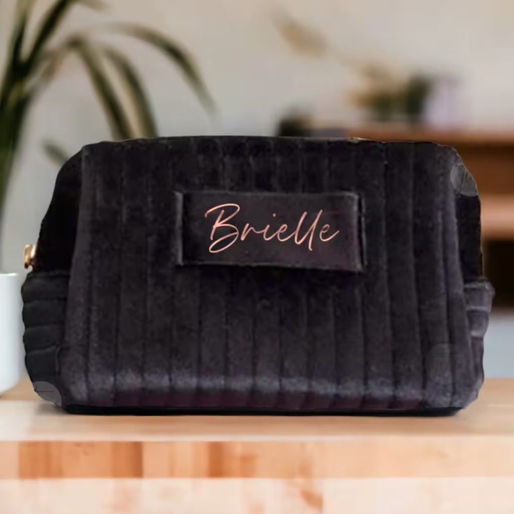 Custom Velvet Makeup Bag Bridesmaid Gift, Large Personalized Cosmetic Bag