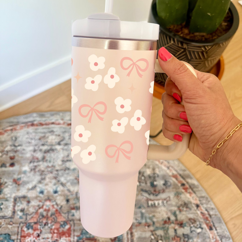 Personalized Small Coquette Bow 40 oz Tumbler with Handle &amp; Straw