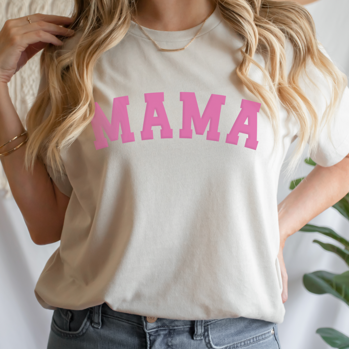 Puff Embossed Mama Pink Women&#39;s Graphic Tee Bella Canvas