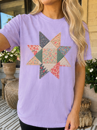 Floral Starbust Faux Quilted Vintage Comfort Colors Tee