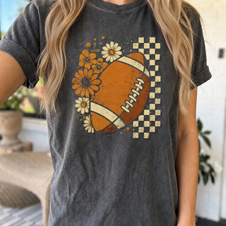 Floral Checkered Football Vintage Comfort Colors Fall Tee