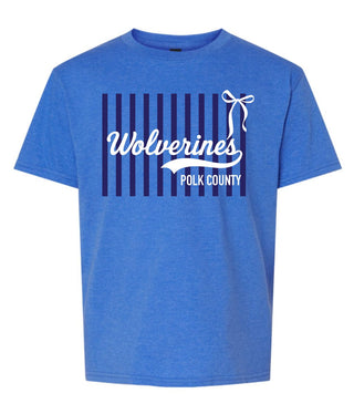 Youth Polk County Wolverines Stripe Bow Gildan Softstyle T-Shirt