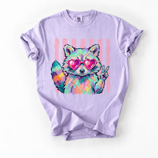 Raccoon Sunglasses Retro Stripe Comfort Colors Animal Tee