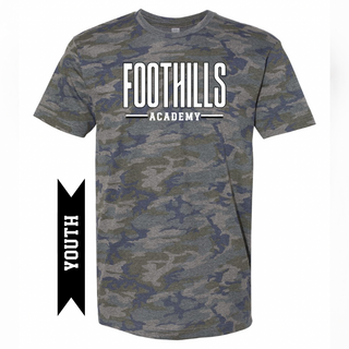 Youth Foothills Academy Varsity Block Letter Camo Graphic LAT T-Shirt