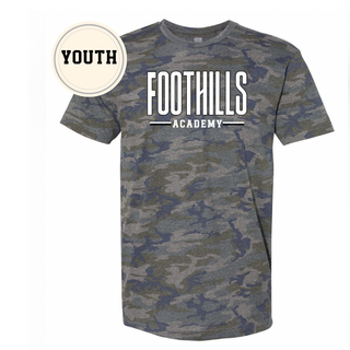 Youth Foothills Academy Varsity Block Letter Camo Graphic LAT T-Shirt