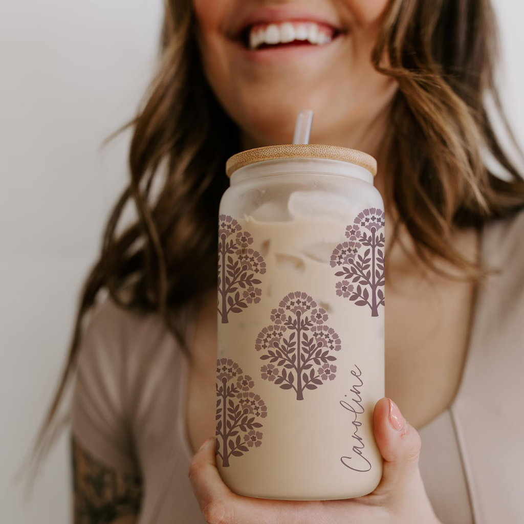 Personalized Block Print Glass Cup
