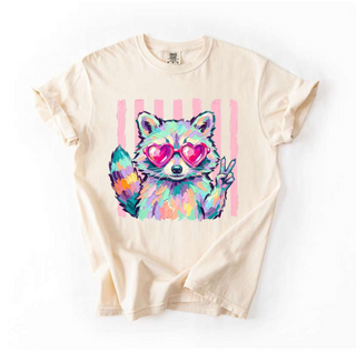 Raccoon Sunglasses Retro Stripe Comfort Colors Animal Tee