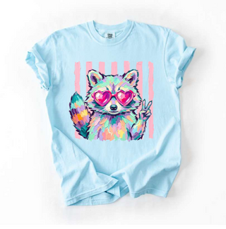 Raccoon Sunglasses Retro Stripe Comfort Colors Animal Tee