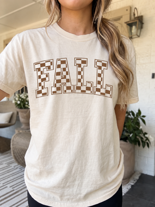 Fall Checkered Block Letter Vintage Comfort Colors Tee