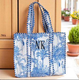 Embroidered Quilted Tote Bag