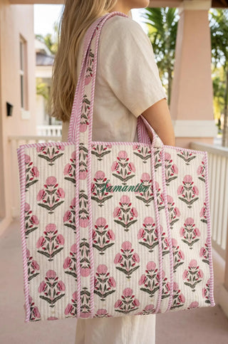 floral quilted embroidered tote bag by melody faye