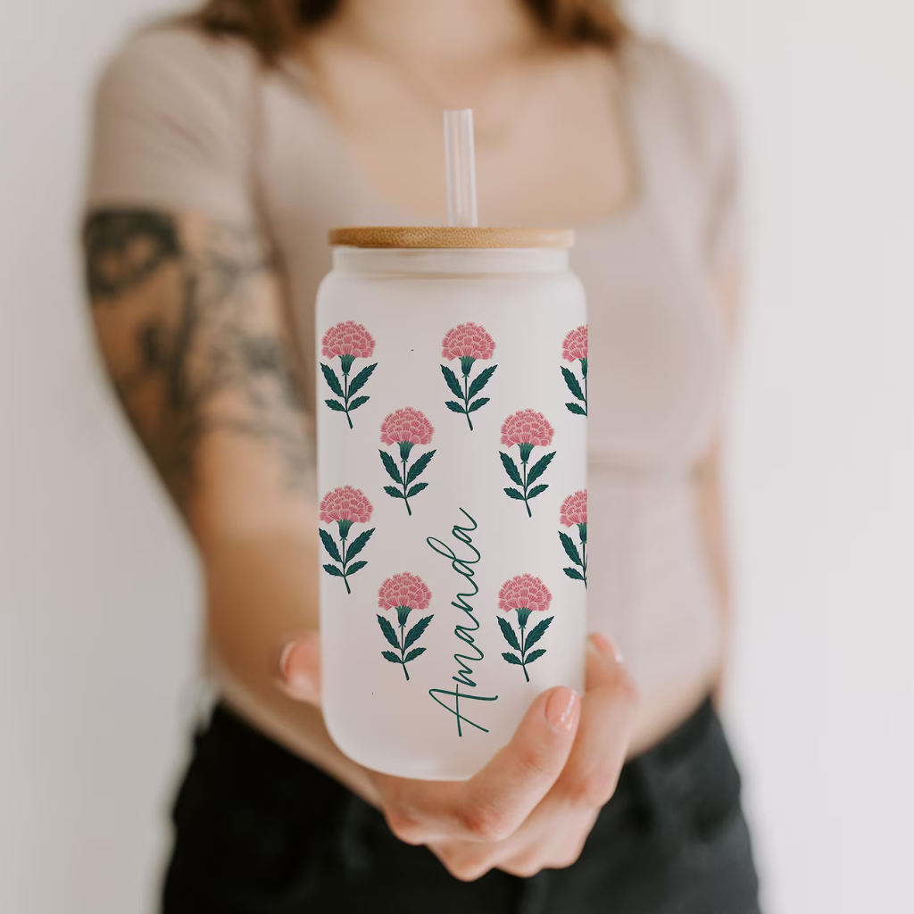 Personalized Block Print Glass Cup
