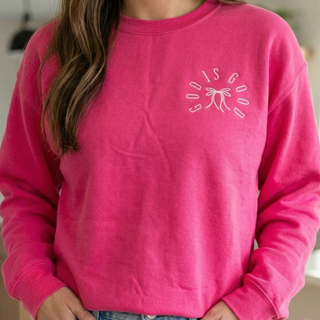 Embroidered God Is Good Bow Christian Sweatshirt