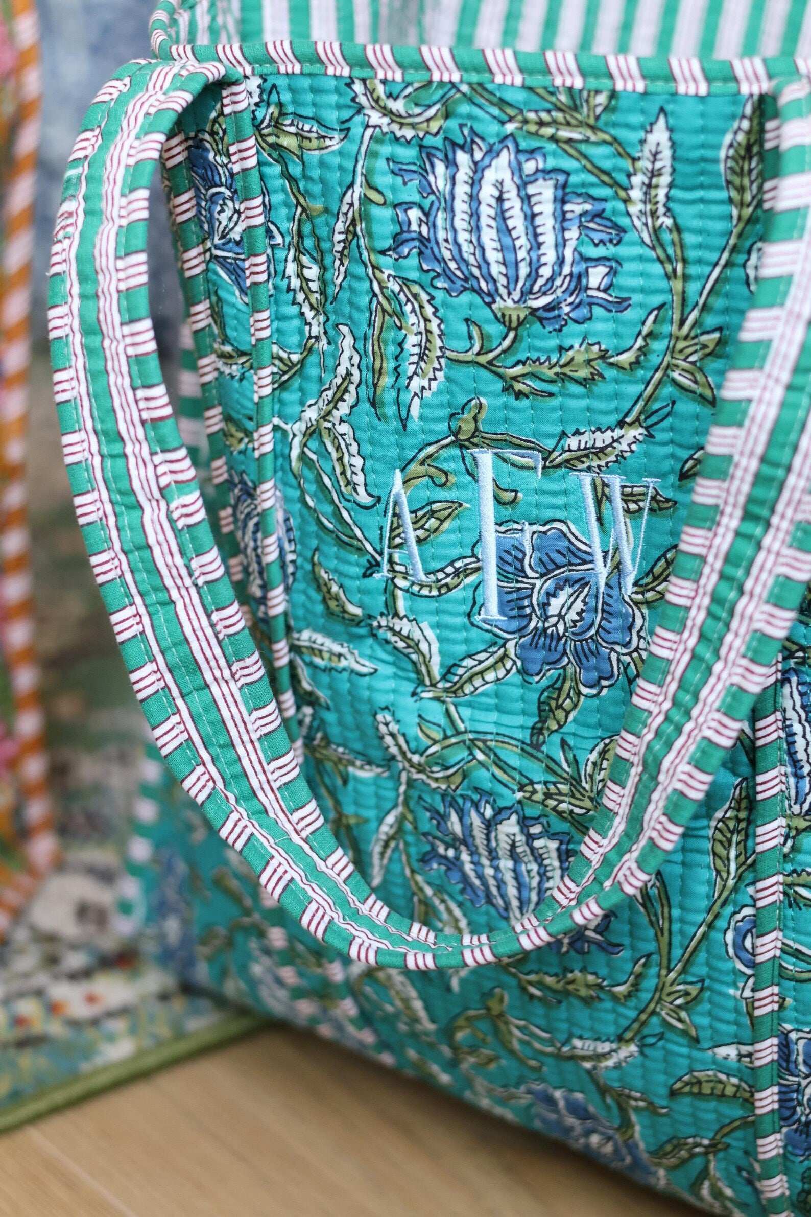 Custom Block Print Embroidered Tote