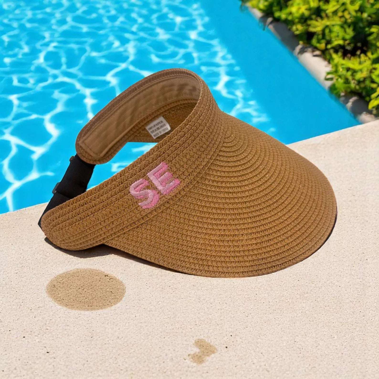 Embroidered Straw Visor Beach Hat