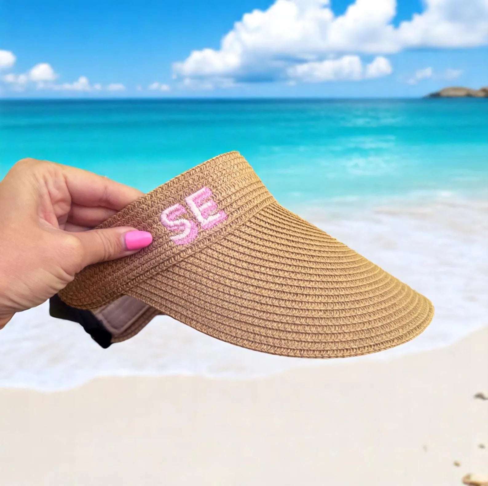 Embroidered Straw Visor Beach Hat