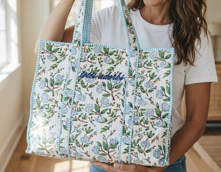 Embroidered Quilted Tote Bag