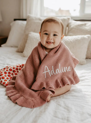 Ruffle Embroidered Baby Blanket with Name