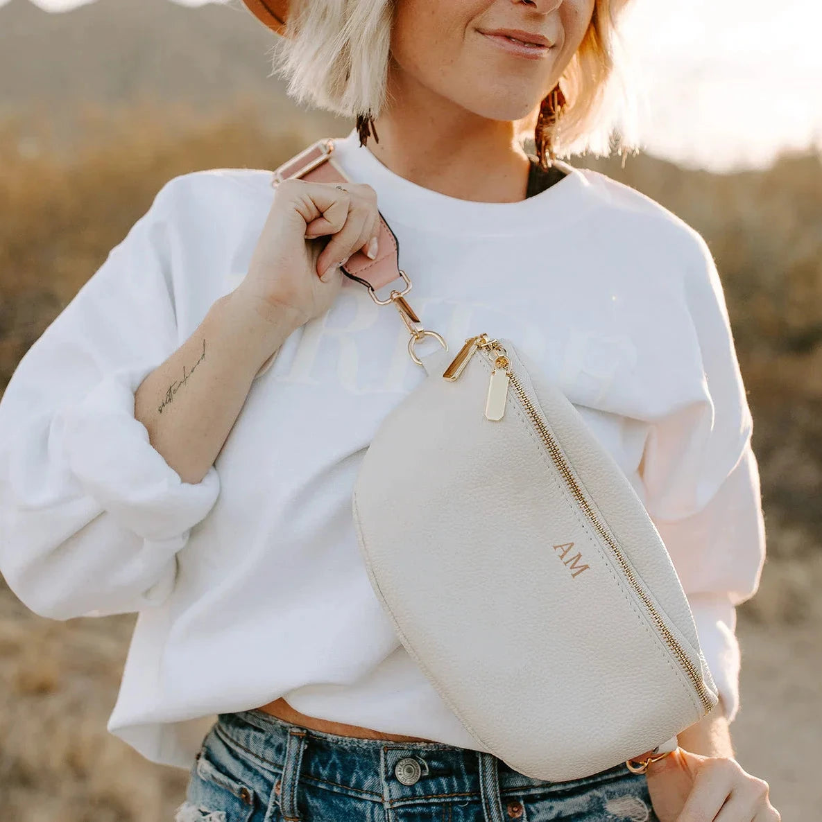 Ivory Leather Fanny Pack Crossbody Bags Melody Faye