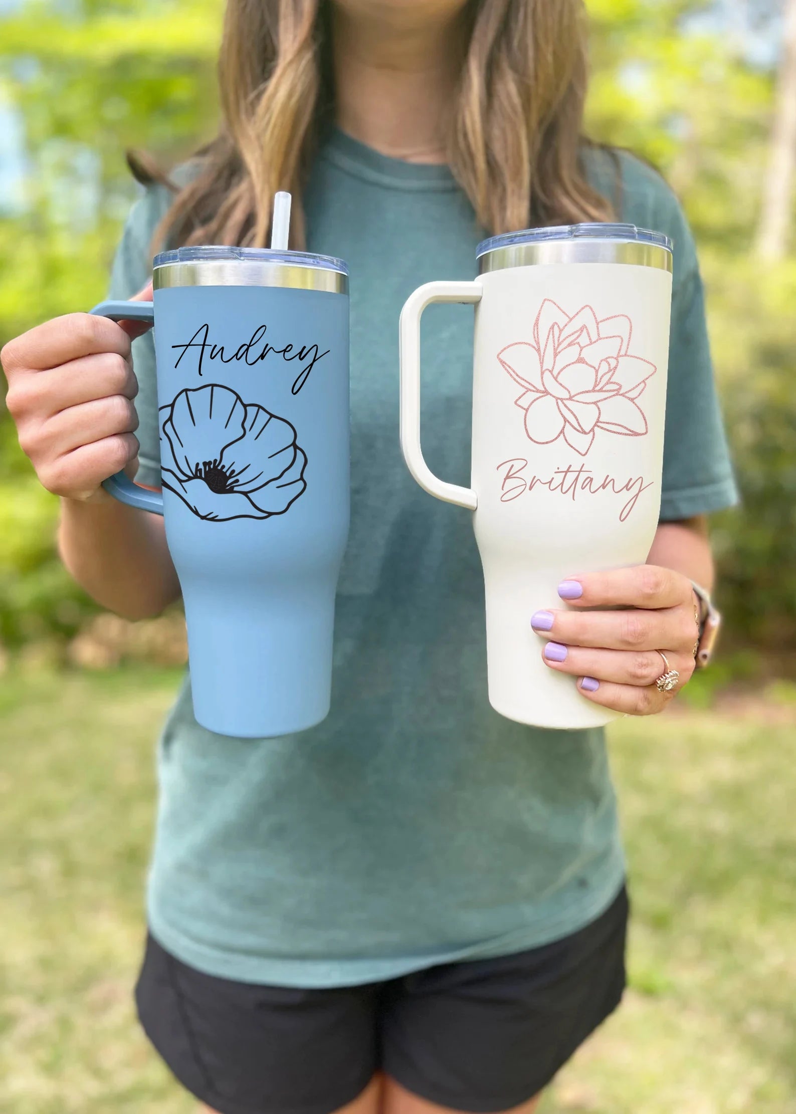 Personalized 40 oz Tumbler with Handle & Straw MAARS Floral Tumbler