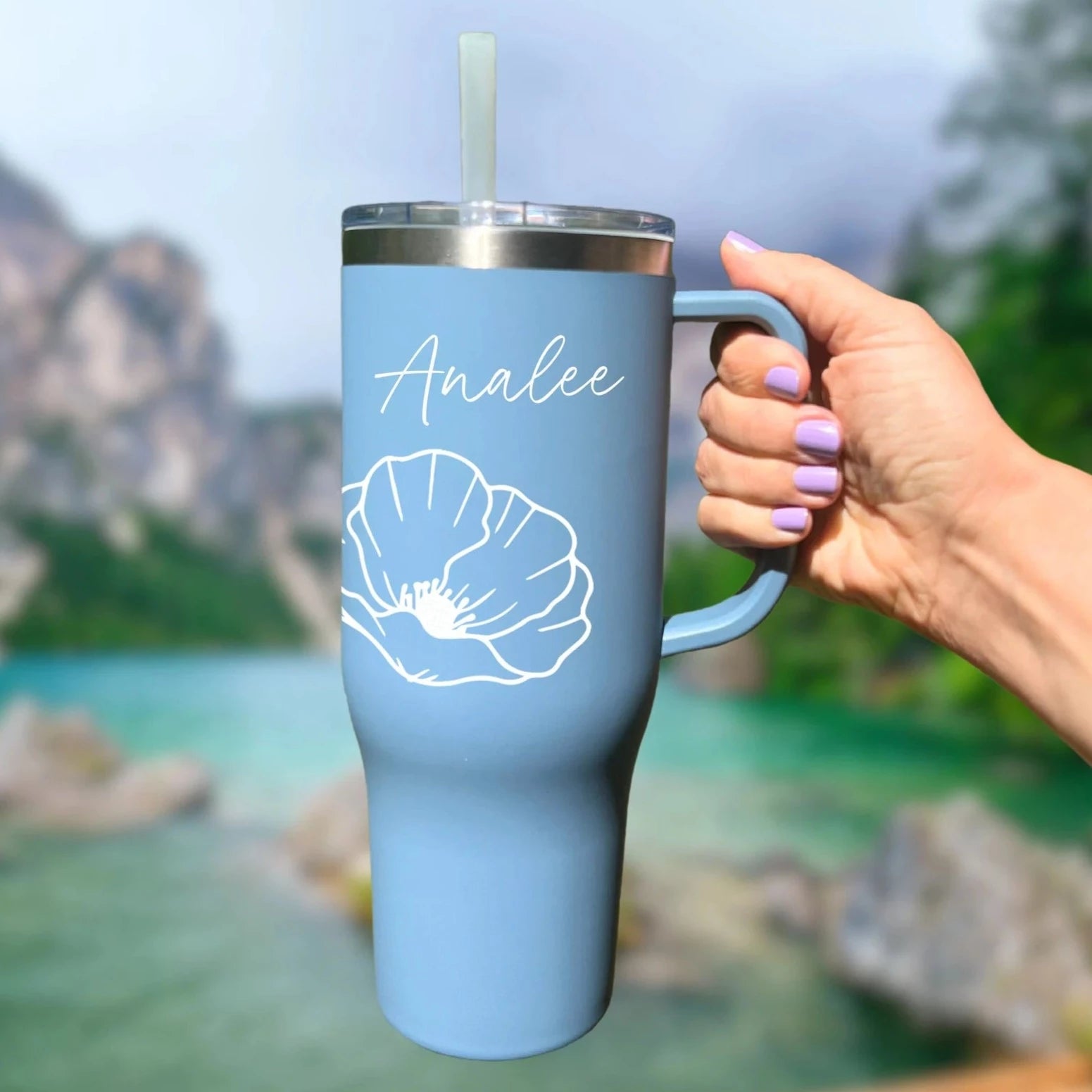 Personalized 40 oz Tumbler with Handle & Straw MAARS Floral Tumbler